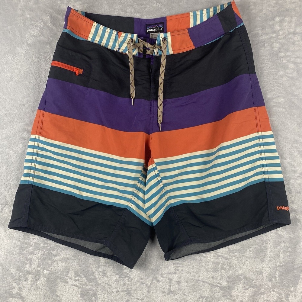 Patagonia Swim Trunks Mens 32 Multicolor Board Shorts Swimsuit Striped 9" Inseam